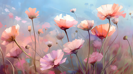 Wall Mural - Soft Pink Flowers in a Field