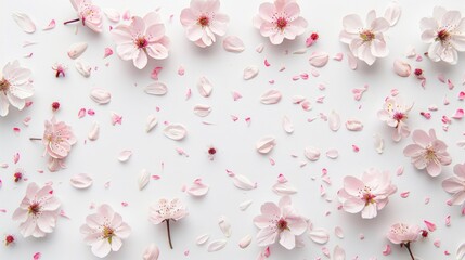 Sticker - Pink Flowers and Petals on White Background