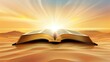 © CrazyJuke - A serene landscape depicting an open book under a radiant sun, symbolizing faith and divine connection in nature.