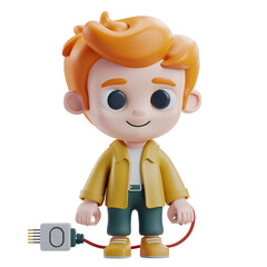 Sticker - 3d Boy with Power Plug 3D-2, on isolated transparent background