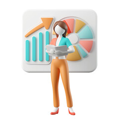 Sticker - 3D Woman showing 3D Data Analytics, on isolated transparent background