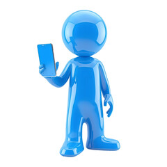 Poster - 3D icon - human with Smartphone icon, on isolated transparent background