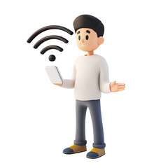 Poster - 3d Man with WiFi icon, on isolated transparent background