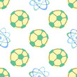 © Mariia Mazaeva - Flat style school Illustration. Atomic structure and soccer ball seamless pattern. Back to School.
