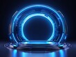 © Beibeinside - Podium background 3D light tech stage future platform game abstract. Podium 3D background technology room product circle glow effect portal