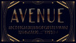 © Buch&Bee - Art deco 1920s font with golden type and elegant typeface, vector vintage alphabet. Art deco font type with golden letters in classic thin line of 20s cinema vintage style or luxury brand typeface
