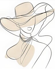 Wall Mural - A minimalist line drawing of a woman wearing a hat and scarf