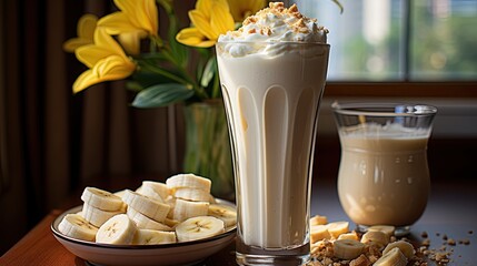 Sticker - a glass of milk with a bowl of nuts and a bowl of nuts.