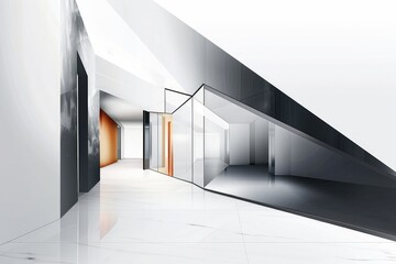 Wall Mural - An interior view of a modern building with a glass wall and white tiled floor