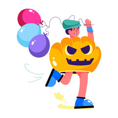 Poster - A flat illustration showing a person holding celebration balloons 