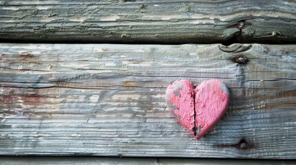 Sticker - Pink heart shape on wooden textured wall background symbolizing love for Valentine s Day and weddings