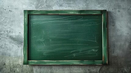 Wall Mural - Green chalkboard texture on white wall with frame for background and copy space