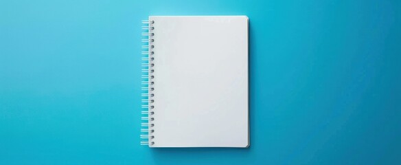 A blank notebook with a spiral binding on a blue background