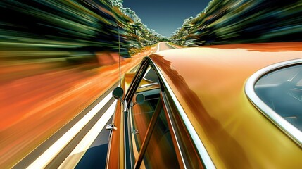 Wall Mural - A color car, motion, car photography, ultra realistic, blue sky