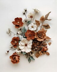 Sticker - A collection of brown orange and white flowers arranged on a white background