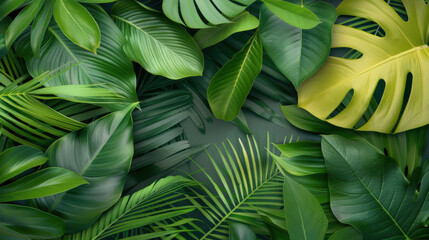 Wall Mural - a lush green jungle with a variety of leaves and a large leafy green plant
