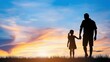 © ChimE - Heartwarming silhouette of a father and daughter holding hands against a stunning sunset backdrop.