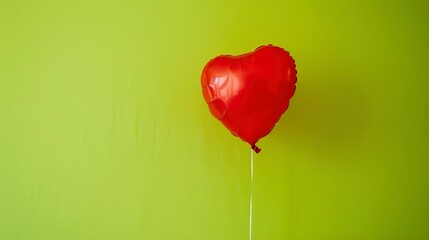 Wall Mural - Bright love, a heart balloon against a backdrop of lime green.