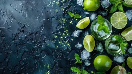 Canvas Print - Cachaca caipirinha cocktail with lime ice sugar mint vertical layout