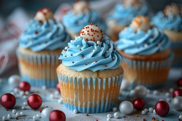 Wall Mural - Cupcake topped with blue icing.