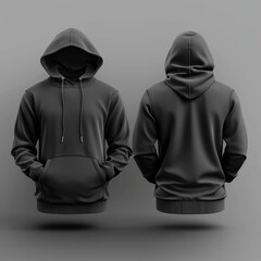 Black hoodie template, front and back view. For print presentation or design.