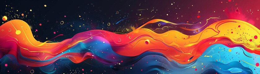 Poster - vibrant abstract waves in striking colors of orange, blue, and purple against a dark background, per