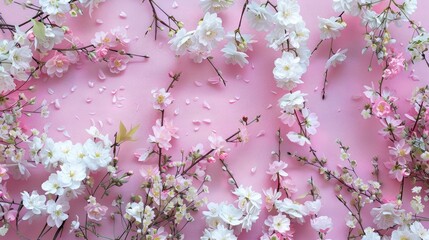 Canvas Print - Pink and white blooms on a pink backdrop