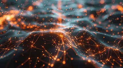 Wall Mural - Neural network, technology concept with golden circuitry. Digital connection abstract background