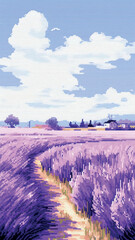 Wall Mural - Lavender field pixel art landscape