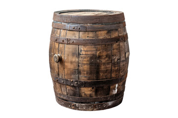 Weathered wooden barrel Refers to an adventure story. Isolated on a white background.