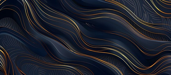 Wall Mural - luxury dark blue and gold line art background with waves pattern, seamless wallpaper pattern texture vector illustration