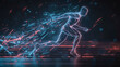 © Curioso.Photography - Digital human figure running through a matrix of light and data.