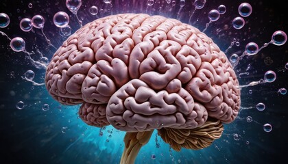 Wall Mural - Human Brain with Bubbles.