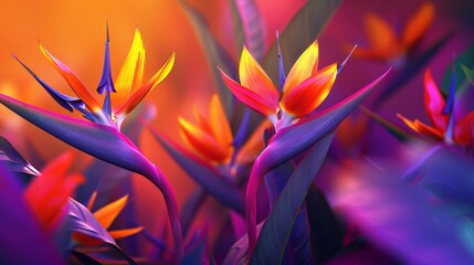 Canvas Print - Enchanting Bird of Paradise Floral Close-up with Lush Background and Realistic Depth of Field