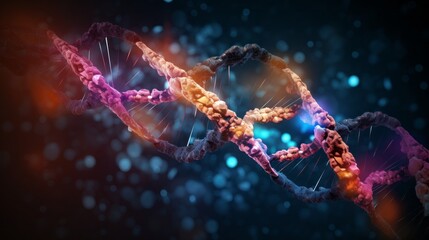 3d rendering of dna double helix strand for scientific research and background use, detailed genetic structure visualization in high-resolution, ideal for biotechnology, genetics, and molecular biolog