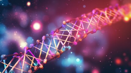 Wall Mural - 3d render of dna structure on abstract background: detailed visualization of genetic helix, molecular biology concept, and scientific research representation

