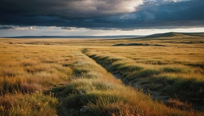 Wall Mural - Dramatic Sky over Grassy Plain.