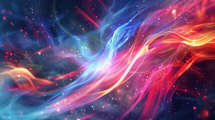 Canvas Print - dynamic energy flow visualization with abstract light trails and vibrant particle waves on dark back