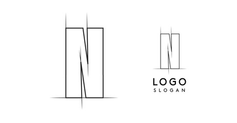 Aufkleber - Letter N pencil drawn, architectural blueprint logo design, construction plan, technical drawing. Ideal for corporate branding, industrial projects, engineering firms. Vector illustration