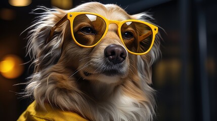 Poster - A dog is pictured wearing sunglasses and a hoodie.  