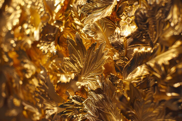 Wall Mural - an image depicting the intricate detail and shimmering surface of gold leaf applied to an object - g