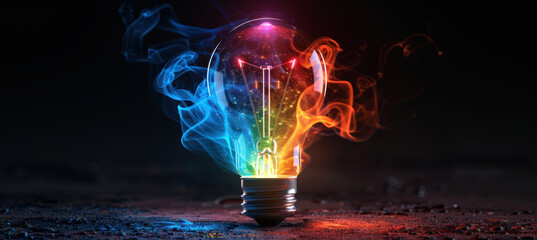 Wall Mural - Colorful Lightbulb with Vibrant Flames