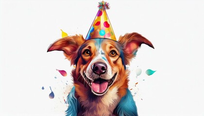 Wall Mural - Dog with party hat isolated on white background, cutout