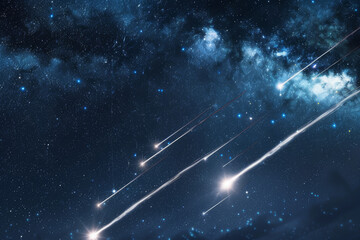 Wall Mural - an image showcasing a spectacular meteor shower lighting up the night sky, with streaks of meteorite