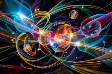 Wall Mural - the dynamic paths of electrons orbiting an atom, focusing on the abstract patterns and energy levels