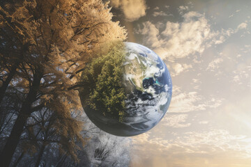 Wall Mural - the changing seasons on earth as observed from an external viewpoint, emphasizing the transformation