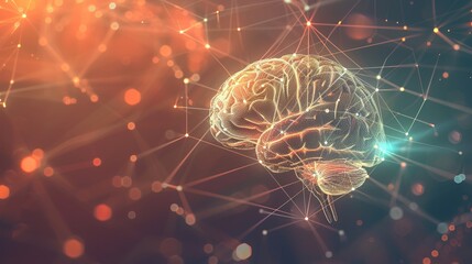 Wall Mural - intricate human brain illustration with complex wiring and glowing links, depicting advanced neural 