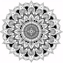 Intricate Black and White Mandala Design for Coloring and Decora