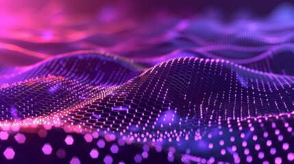 Wall Mural - abstract background of modern science and technology featuring hexagonal shapes and wireframe spot s