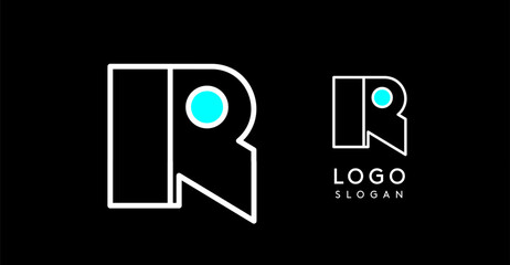 Aufkleber - Abstract R letter logo with blue dots. Minimalist linear design, bold and clean letter monogram for corporate branding, tech startups, security businesses, and game apps. Vector illustration.